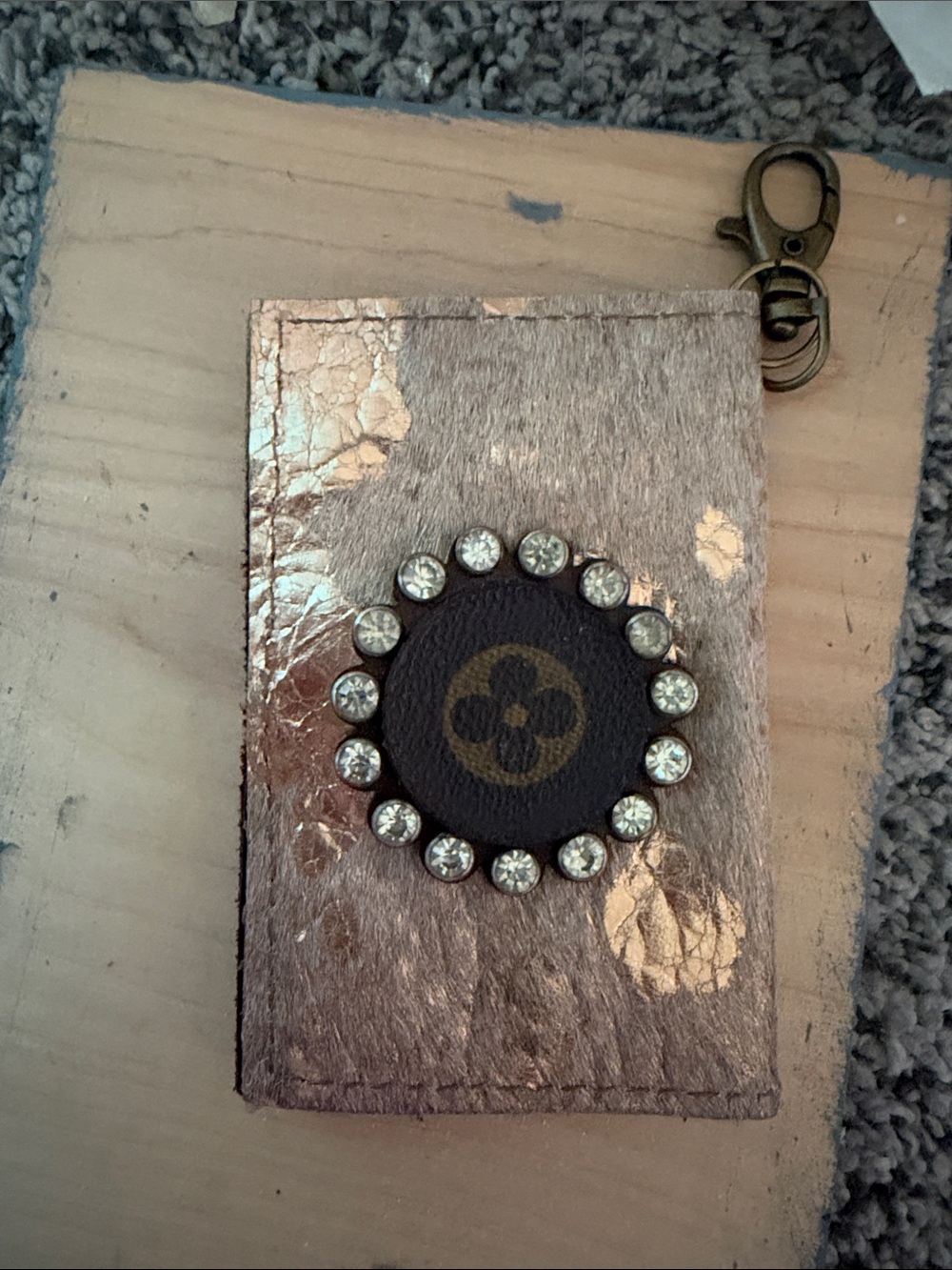 Rose Gold Phone Card Holder with Crystal Accent leather